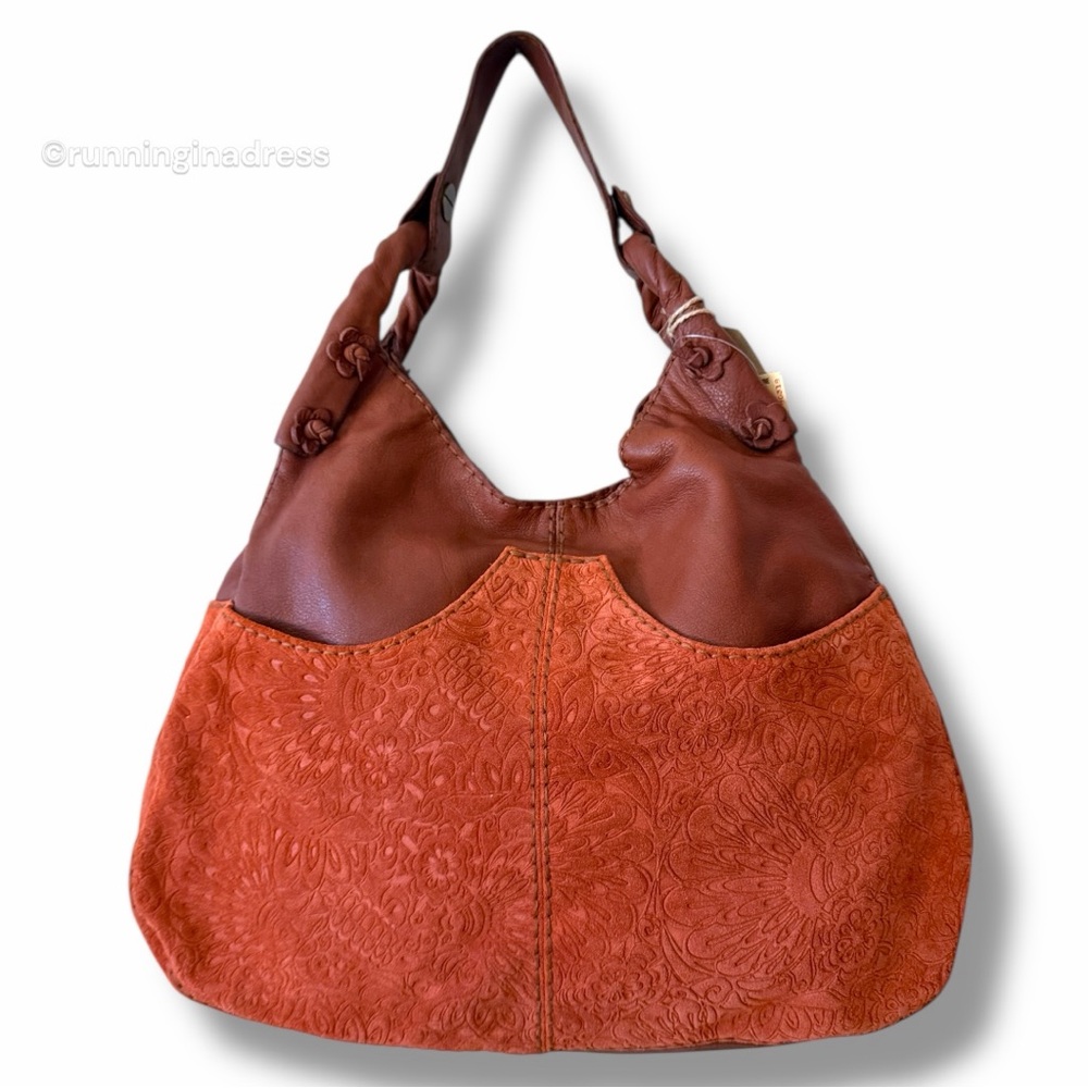 NWT Deadstock Lucky Brand Vintage Y2K Suede Leather Hobo Bag In Brown Rust RARE